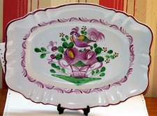 GRAND PLAT  DE LUNEVILLE ANCIEN Signé R COQ SUR PANIER TBE 37.5x29 cm