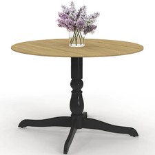 Table à manger ronde MARIE 4-6 personnes bois façon hêtre et noir 110 cm