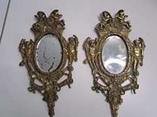 Paire de miroirs anciens en bronze doré – Angelots – Style Napoléon III –