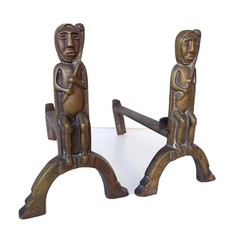 ANTON PRINNER   PAIRE DE  CHENETS EN BRONZE ET FER MODELE CHAMANE  ANNEES 50