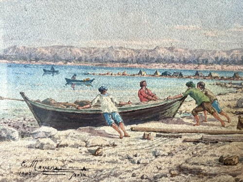Grande aquarelle eugène mayan - aquarelle,
