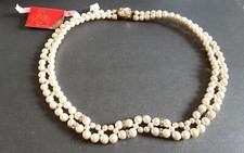 SUPERBE COLLIER DOUBLE RANG PERLES DE MAJORQUE NEUF ANCIEN  STOCK SERIE ORO