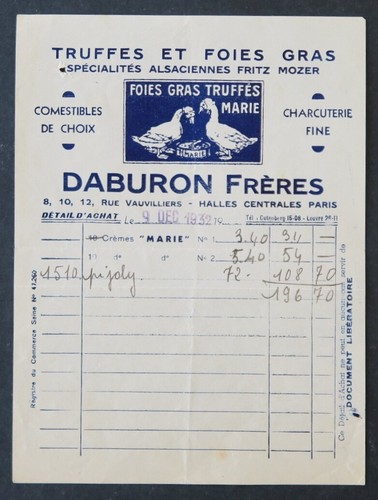 Facture truffes foies gras - facture,