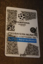 carte pass / ticket )) PSG V FC BAYERN - Champions league 1994/95