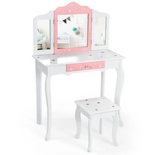 Ensemble coiffeuse et tabouret pour enfants miroir à 3 volets amovible table de