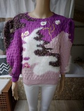 Magnifique pull angora / Mérinos  France ANNY BLATT tricoté main taille 42