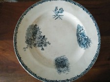 PEXONNE FENAL Frères CAMPAGNE - GRAND PLAT ROND FAÏENCE - COQ VILLAGE FLEUR