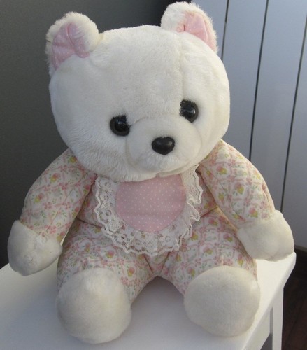 Ourson peluche blanc - ourson, rose