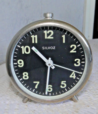 Réveil ancien SILVOZ mécanique métal blanc tour chromé  fonctionne
