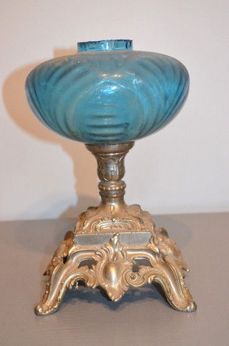 Lampe pétrole verre bleu - verre,