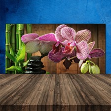 Crédence de cuisine en verre Panneau 120x60 Floral Fleurs Bambou Pierres