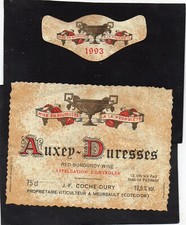 BOURGOGNE ETIQUETTE + COLLERETTE AUXEY DURESSES 1993 COCHE DURY    §26/05/2023§