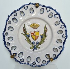 Assiette faïence Graindorge, Malicorne style HB Quimper Porquier Armoiries 19ème