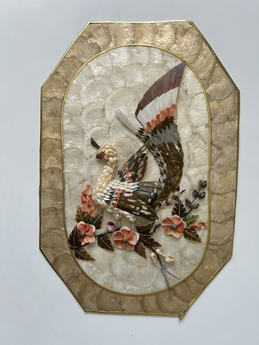 Ancien tableau nacre oiseau