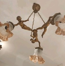 Ancien Lustre Angelot 3 Lumières / Antique Cherub Putti
