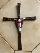 Christ Émaillé Sur Croix En Fer Forgé Ancien, Émaux , Cloisonné , Jésus