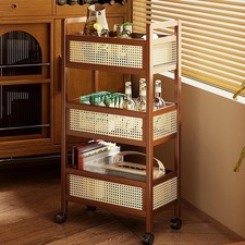 Chariot Utilitaire Roulant En Bois à 3 Niveaux Avec Paniers, Peu Encombrant,