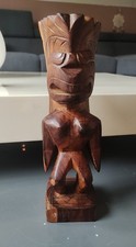 Sculpture Artisanale Polynésienne/Dieu Tiki Tribal. En Bois Bicolore. Haut 26 cm