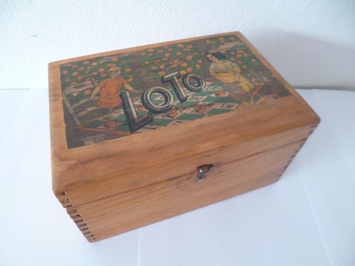 Ancien jouet coffret - bois, loto