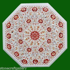 21 " Marbre Table Top Pietra Dura Cornaline Incrustation Salle à Manger Meuble