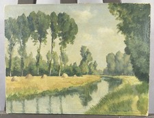 Christian COUILLAUD (1904-1964) Ancienne huile sur toile vue du marais Poitevin