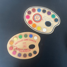2 PALETTES PEINTURE EN CARTON 12 PASTILLES COULEUR  PEBEO/J.M.MAILLARD  1940/50