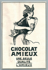 1920's CHOCOLAT AMIEUX STALL ILLUSTRATEUR PUBLICITE ANCIENNE CHOCOLATE AD