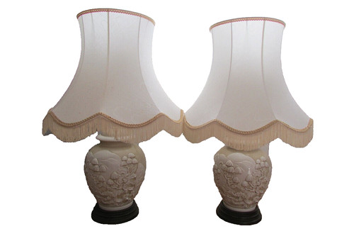 Paire lampes porcelaine - de, en
