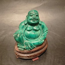 SUPERBE ANCIENNE SCULPTURE STATUETTE FIGURINE DE BOUDDHA EN MALACHITE CHINE