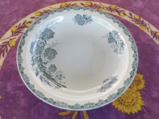 Plat Rond Creux ancien Faience Saint Amand Modèle Daisy Décor Floral Vert 30cm