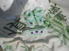 chaussons et bandeau fait mains bébé 3 mois ou poupée reborn 55cm