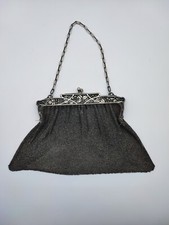 Grand Ancien Porte-Monnaie Bourse Mailles Ancien Aumônière en Argent Massif