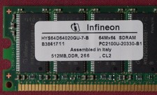   Mémoires INFINEON HYS64D64020GU-7-B  512 MB DDR 266 64MX64 PC2100U-20330-B1