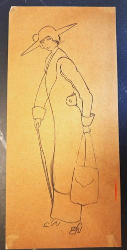 Drawing circa 1910 woman with - "woman,
