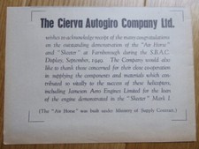 9/1949 PUB CIERVA AUTOGIRO AIR