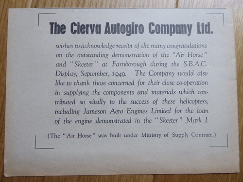1949 pub cierva autogiro air - cierva,