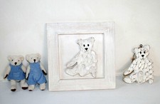 LOT Décoration Chambre Bébé - 3 pièces - Enfant SIA Thème Oursons Bois Cadre TBE