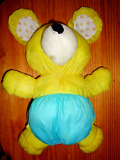 PL/ PELUCHE VINTAGE STYLE PUFFALUMP TOILE OURS SOURIS JAUNE BLEU POIS  43CM TBE