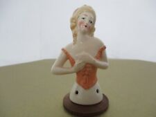Vintage Blond Orange Dress German Pin Cushion Half Doll 3" Good Condition