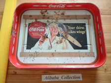 PLATEAU METAL TOLE PLAQUE COCA COLA DRINK femme avion plane  2 27,5 *21 cm