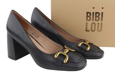 BIBI LOU Dennis Escarpins Femme EU39 Cuir Noir Détails Carrés Ton Or