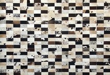 Cuir Véritable Tapis 160x230 CM 100% Vache Cuir Ivoire Braun Beige Patchwork L1