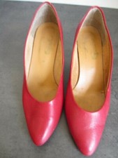 3 SUISSES CHAUSSURES ESCARPINS FEMME CUIR ROUGE POINTURE 38 ÉTAT IMPECCABLE