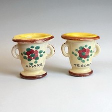 2 Vases Miniatures Céramique Italienne Peint Main Années 50 Maison Poupée