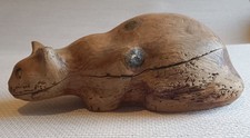 Chat couché sculpture bois mid-century modern vintage teck(?)|cat in wood, teak?