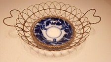 corbeille  Majolique très rare  En Fil De Fer Métal 19 ème  assiette en Faïence
