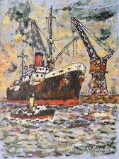 Navire marchand départ pour démolition Acrylique sur papier 2016 Marine bateau