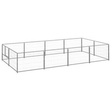 Chenil extérieur cage enclos parc animaux chien argenté 8 m² acier Helloshop26
