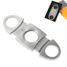 Coupe-cigare Lames doubles Acier inoxydable Ciseaux Guillotine Portable Argent