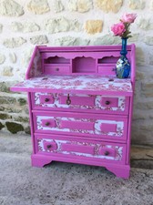 commode secretaire ancienne restaurrée habillage Toile de Jouy rose